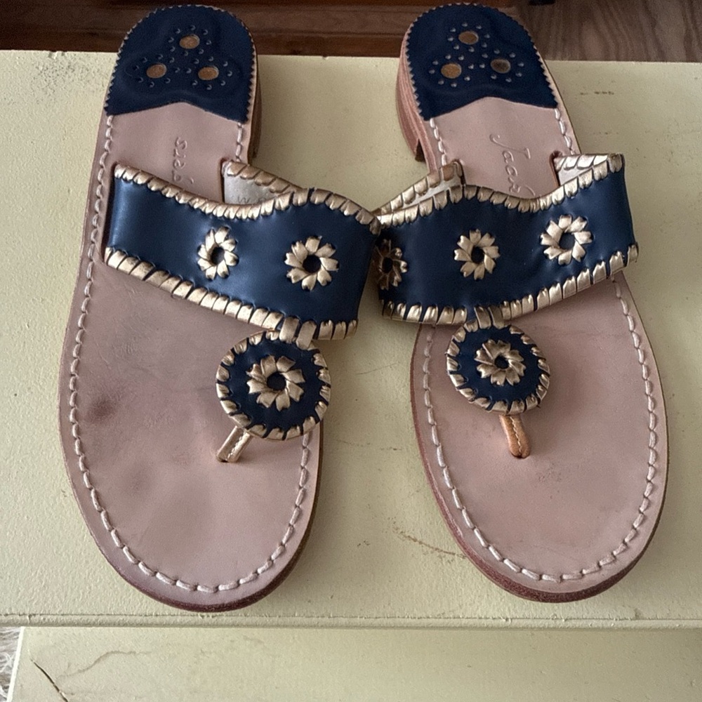 Authentic Jack Rogers Navajo Sandals Size 8 Navy Blue & Gold